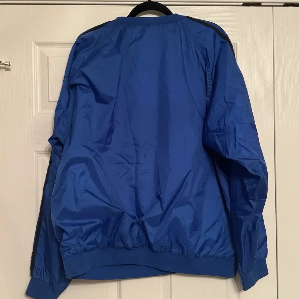Vintage Adidas V-Neck Pullover Windbreaker‎ Jacket Royal Blue Black 3-Stripe